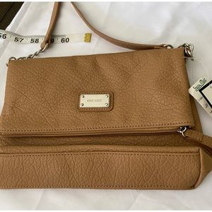 Nine West Overbrook Flapover Top Zip Small Crossbody Dark Camel NWT